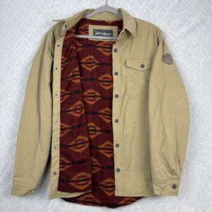 Eddie Bauer ShirtJacket Mens M Tan Fleece Lined Shacket Snap Canvas Chore Barn